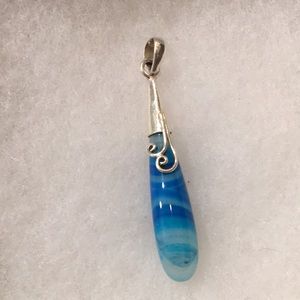 NATURAL BLUE AGATE STONE 925 PENDANT
